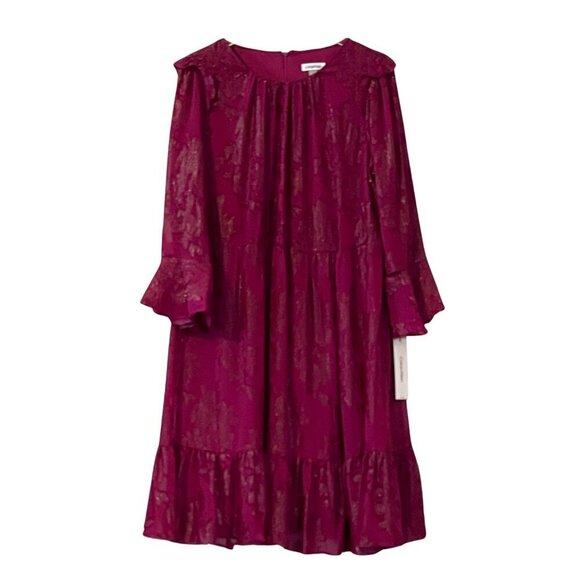 NWT Calvin Klein Floral Texture Chiffon 3/4 Bell Sleeve Jewel Neck Midi Dress - Picture 2 of 5